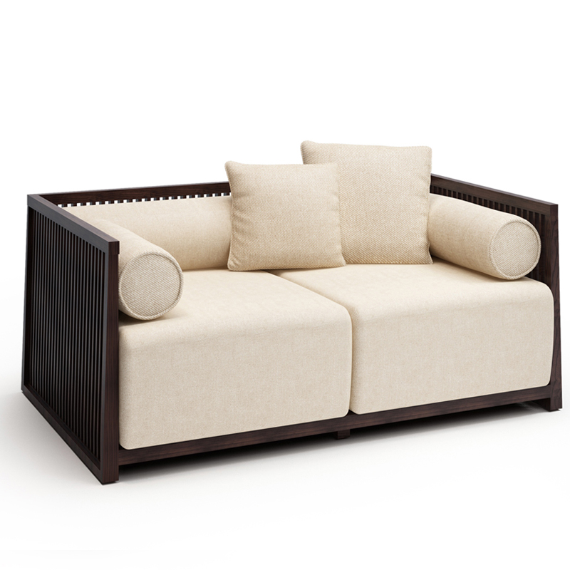 中式實(shí)木沙發(fā)組合，簡(jiǎn)約現(xiàn)代客廳布藝沙發(fā)