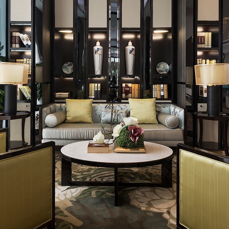 沙發(fā)組合客廳布藝三人沙發(fā)，新中式實(shí)木