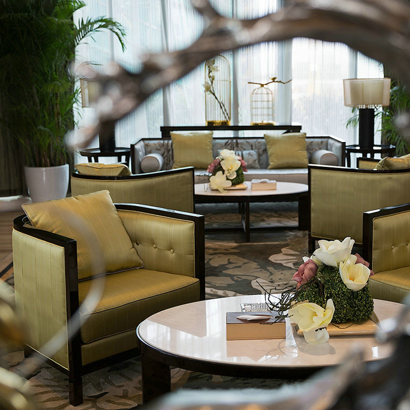 沙發(fā)組合客廳布藝三人沙發(fā)，新中式實(shí)木