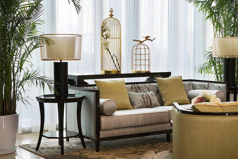 沙發(fā)組合客廳布藝三人沙發(fā)，新中式實(shí)木