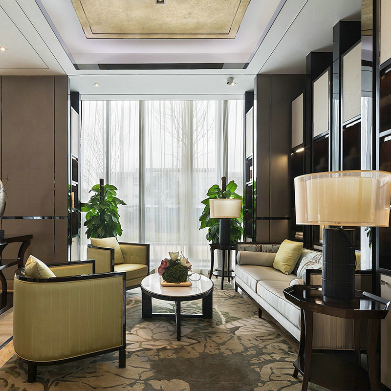 沙發(fā)組合客廳布藝三人沙發(fā)，新中式實(shí)木