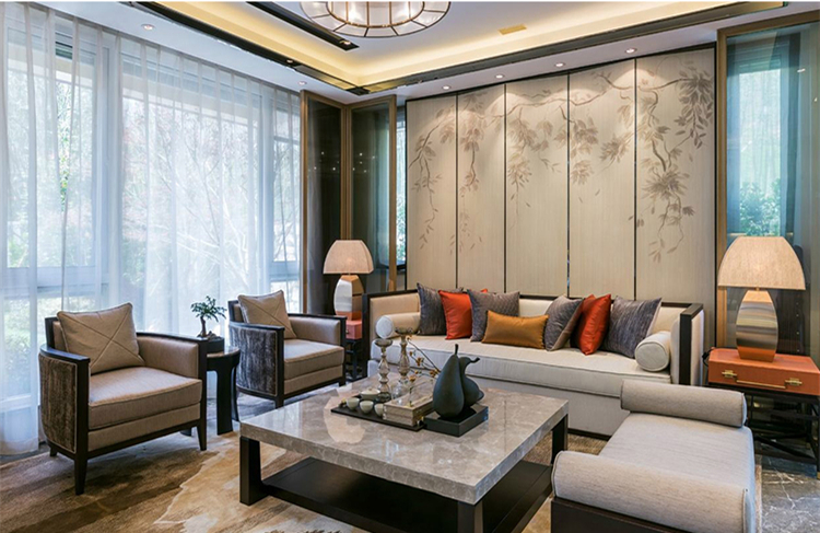 現(xiàn)代新中式樣板房沙發(fā)，簡(jiǎn)約布藝沙發(fā)