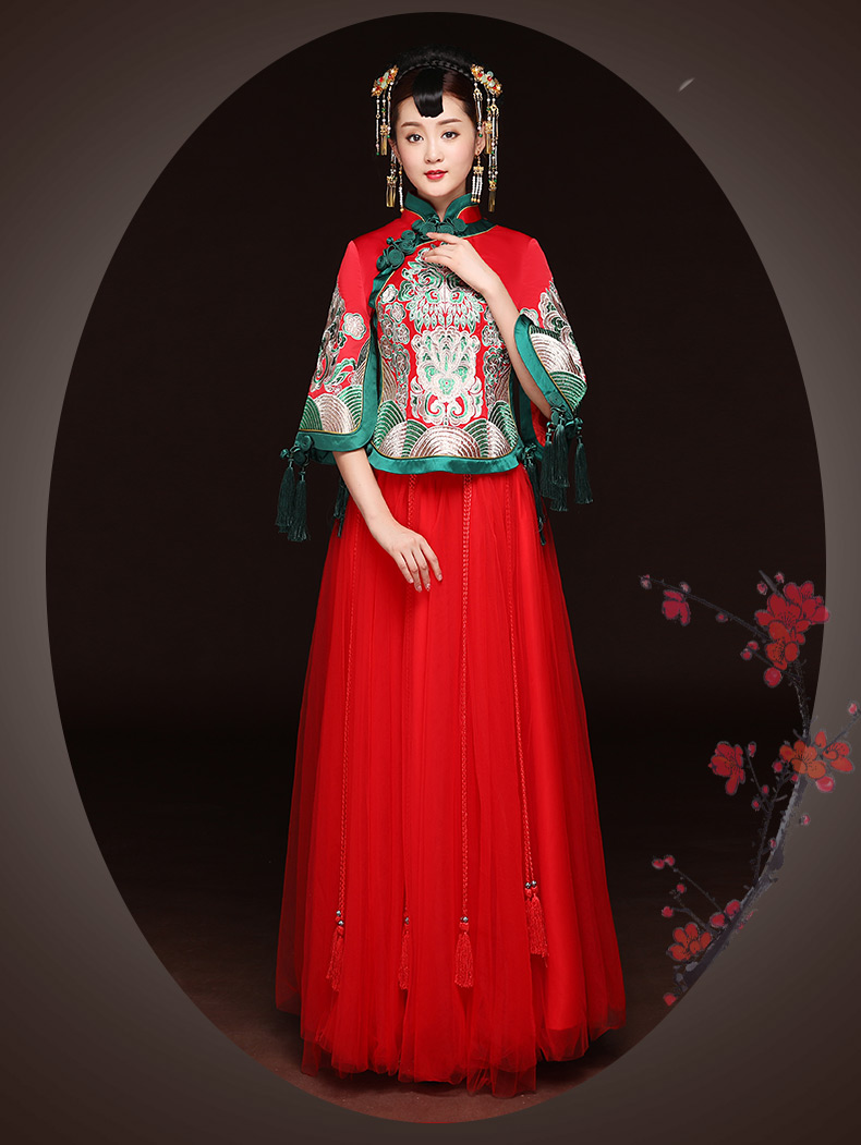 秋季新款紅色敬酒服，改良旗袍長款