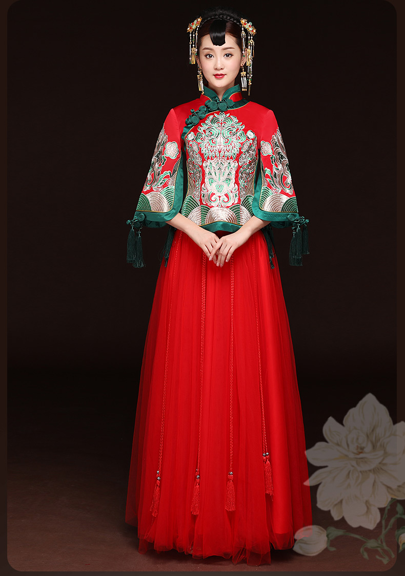 秋季新款紅色敬酒服，改良旗袍長款