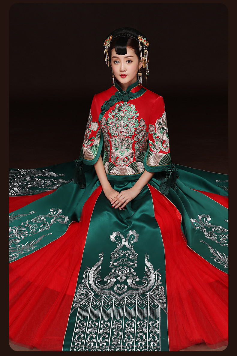 秋季新款紅色敬酒服，改良旗袍長款