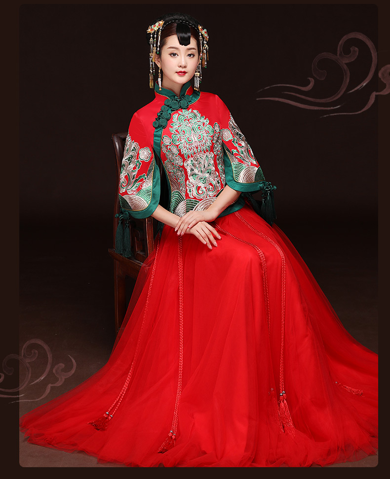 秋季新款紅色敬酒服，改良旗袍長款