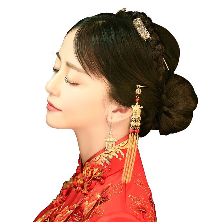 新娘中式金色流蘇發(fā)飾，古裝發(fā)梳步搖