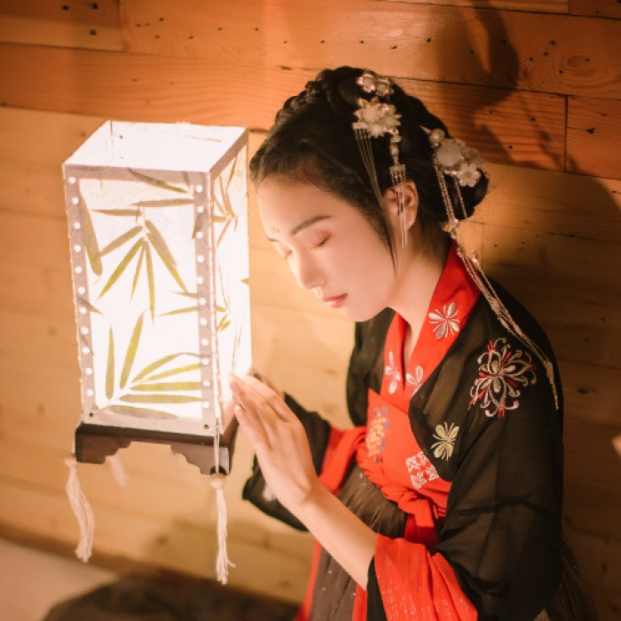 柔美女子攜燈古風(fēng)頭像，婉約家佳樂(lè)文學(xué)微信qq頭像