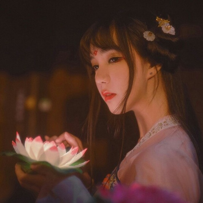 柔美女子攜燈古風(fēng)頭像，婉約家佳樂(lè)文學(xué)微信qq頭像