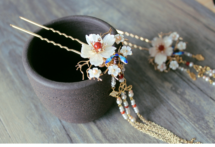 古典手工發(fā)簪，燒藍(lán)景泰藍(lán)帶流蘇發(fā)釵