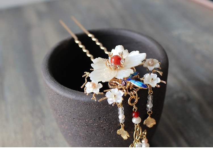 古典手工發(fā)簪，燒藍(lán)景泰藍(lán)帶流蘇發(fā)釵