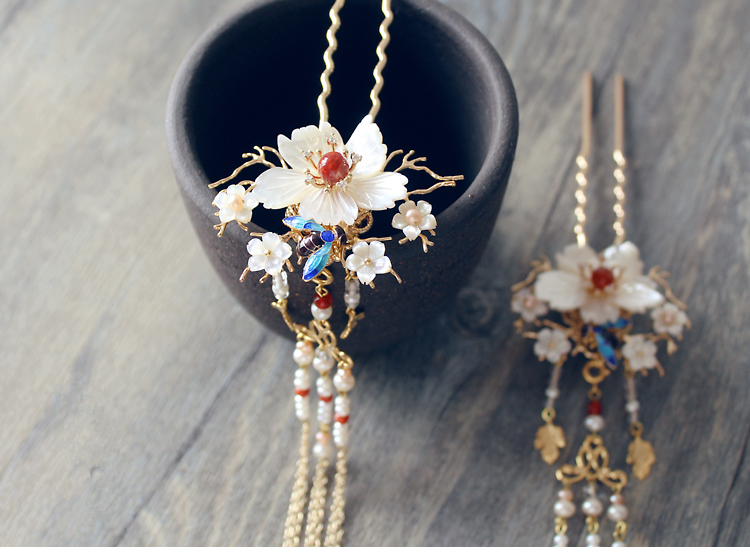 古典手工發(fā)簪，燒藍(lán)景泰藍(lán)帶流蘇發(fā)釵