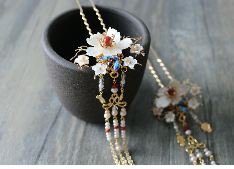 古典手工發(fā)簪，燒藍(lán)景泰藍(lán)帶流蘇發(fā)釵