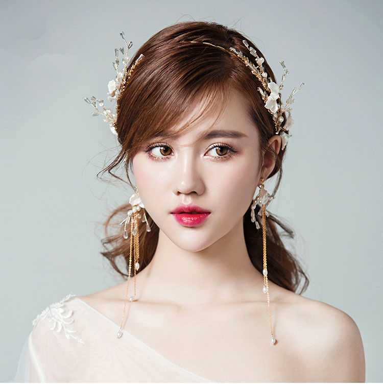 水晶頭花發(fā)箍頭飾，精美金色古典發(fā)飾