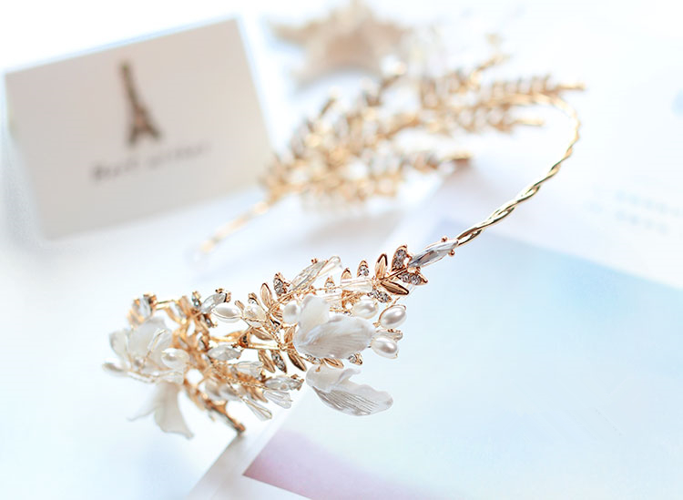 水晶頭花發(fā)箍頭飾，精美金色古典發(fā)飾