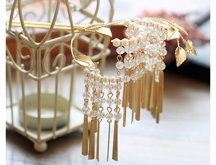 金色復(fù)古宮廷頭飾，古典蝴蝶流蘇額飾