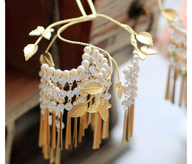 金色復(fù)古宮廷頭飾，古典蝴蝶流蘇額飾