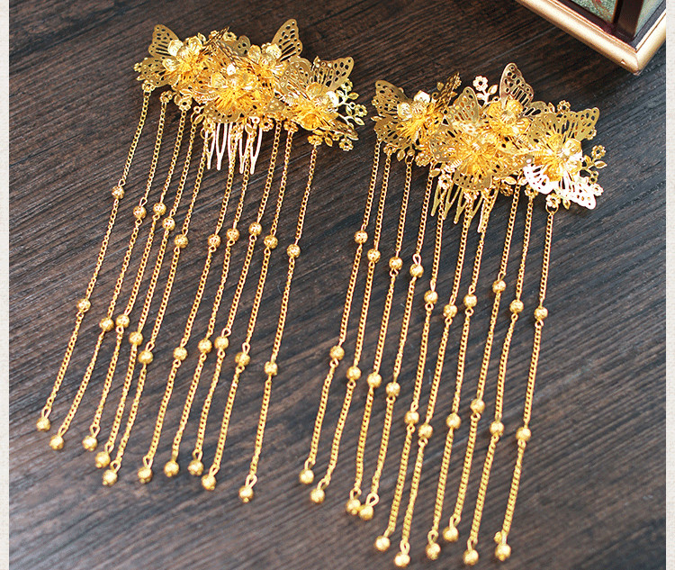 女子金色流蘇古風(fēng)頭飾，鳳冠配飾品