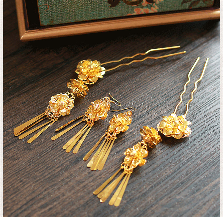 女子金色流蘇古風(fēng)頭飾，鳳冠配飾品