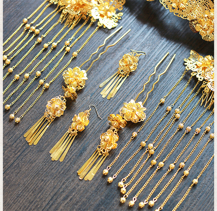 女子金色流蘇古風(fēng)頭飾，鳳冠配飾品