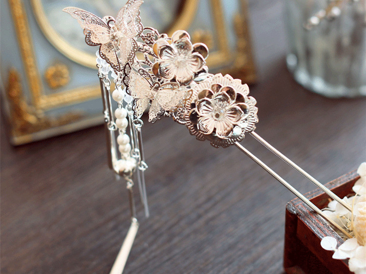 家佳樂文學(xué)銀白色步搖，新文藝復(fù)古發(fā)簪