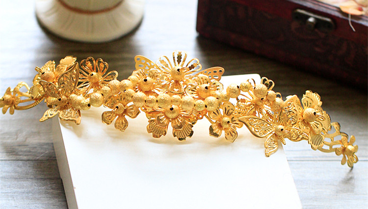 中式新娘步搖頭飾，金色古裝發(fā)飾套裝