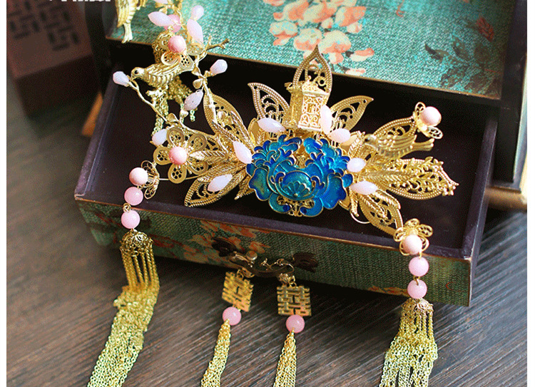 純手工精致金色流蘇發(fā)簪，新娘古風(fēng)頭飾