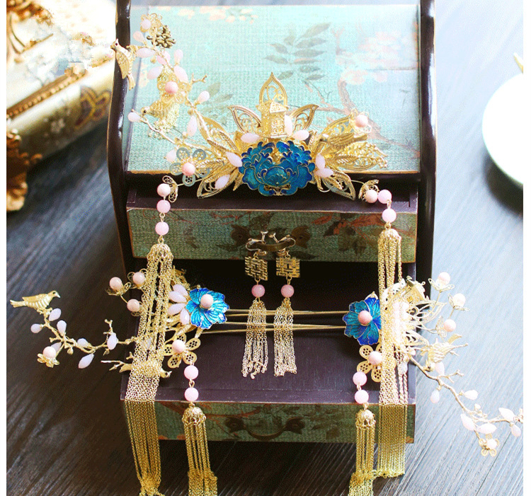 純手工精致金色流蘇發(fā)簪，新娘古風(fēng)頭飾