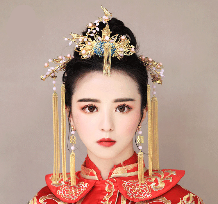 純手工精致金色流蘇發(fā)簪，新娘古風(fēng)頭飾