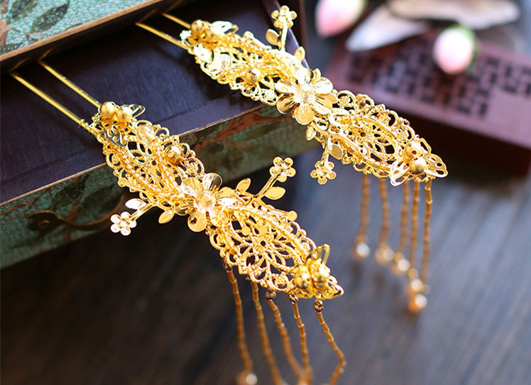 金色四件套古裝頭飾，古典韻味發(fā)飾