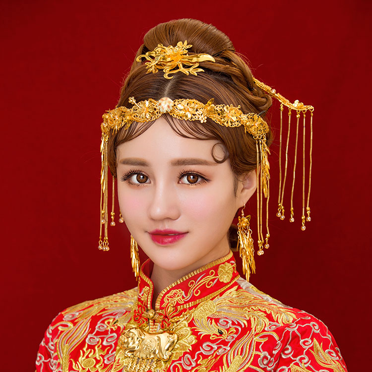 金色四件套古裝頭飾，古典韻味發(fā)飾