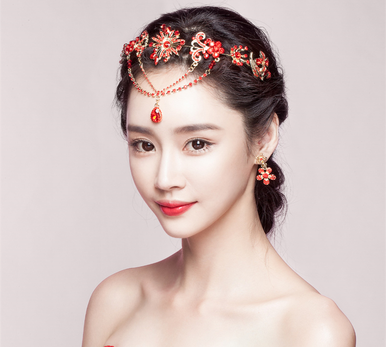 中式三件套裝敬酒服額飾，優(yōu)美盤發(fā)配飾發(fā)飾