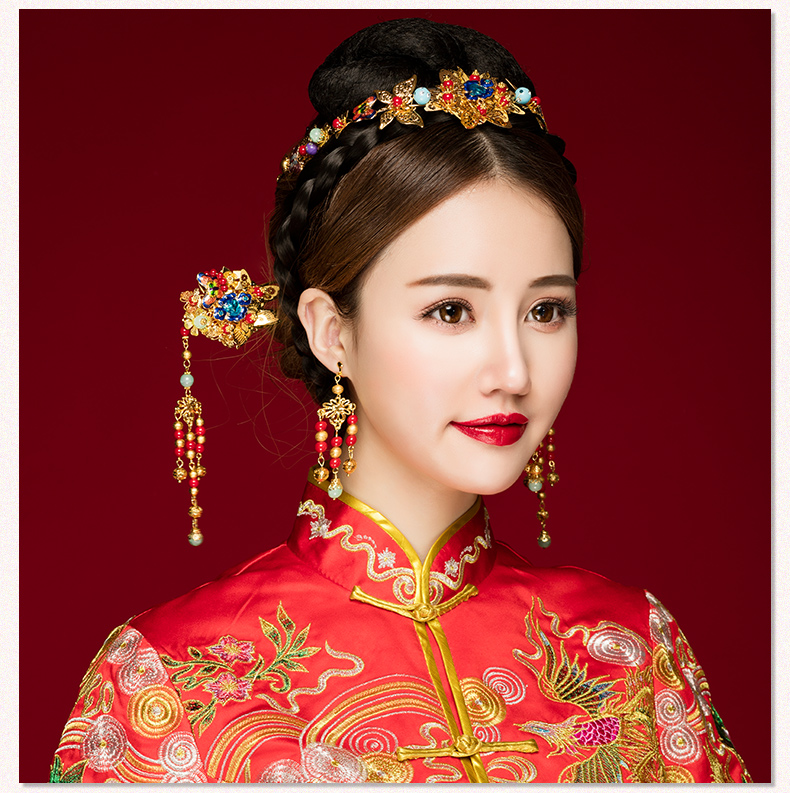 古典步搖新娘發(fā)飾，古式婚禮發(fā)簪