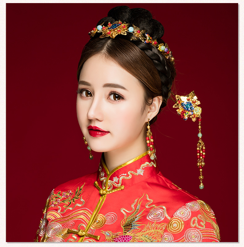 古典步搖新娘發(fā)飾，古式婚禮發(fā)簪