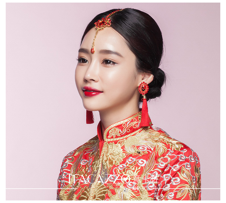 家佳樂文學(xué)頭飾紅色眉心墜，古風(fēng)新娘妝額飾