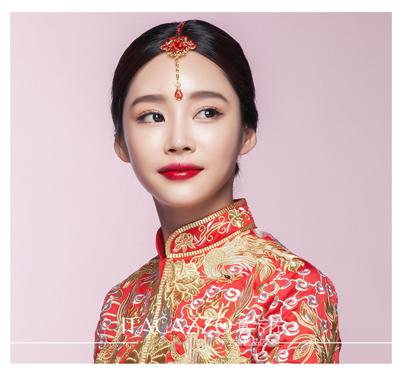 家佳樂文學(xué)頭飾紅色眉心墜，古風(fēng)新娘妝額飾
