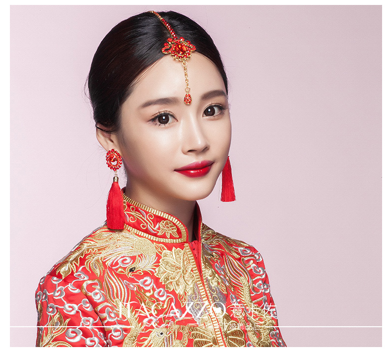 家佳樂文學(xué)頭飾紅色眉心墜，古風(fēng)新娘妝額飾