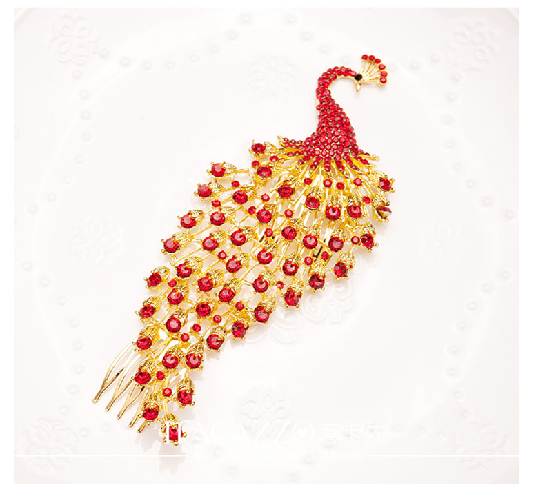 金色中式新娘鳳凰頭飾，盤發(fā)插梳敬酒服發(fā)飾