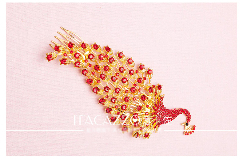 金色中式新娘鳳凰頭飾，盤發(fā)插梳敬酒服發(fā)飾