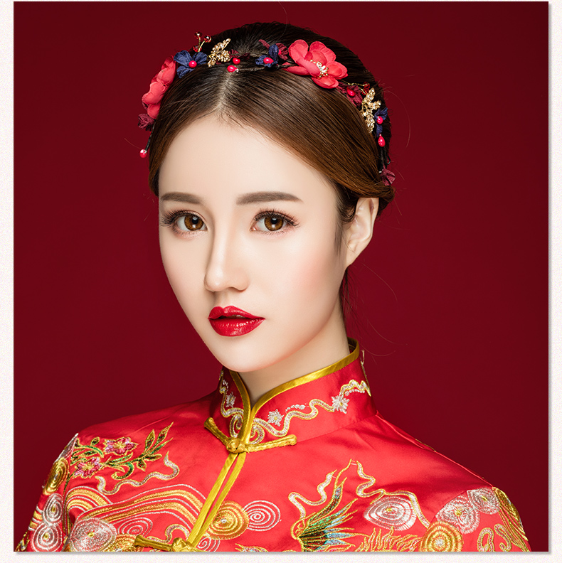 典雅梅花造型古風頭飾，珍珠水鉆制作新娘發(fā)飾