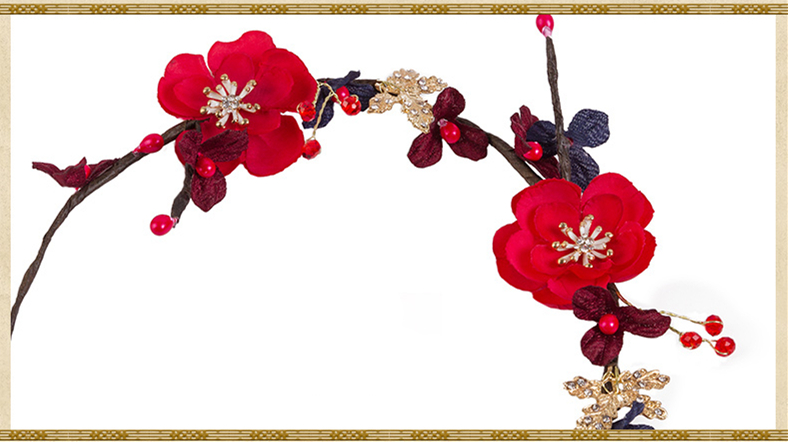 典雅梅花造型古風頭飾，珍珠水鉆制作新娘發(fā)飾