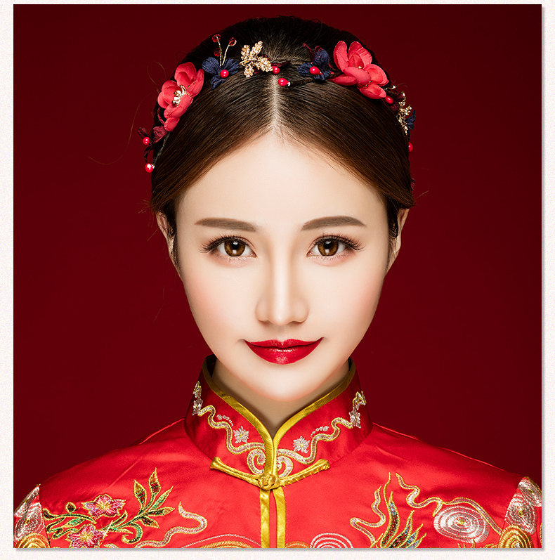 典雅梅花造型古風頭飾，珍珠水鉆制作新娘發(fā)飾