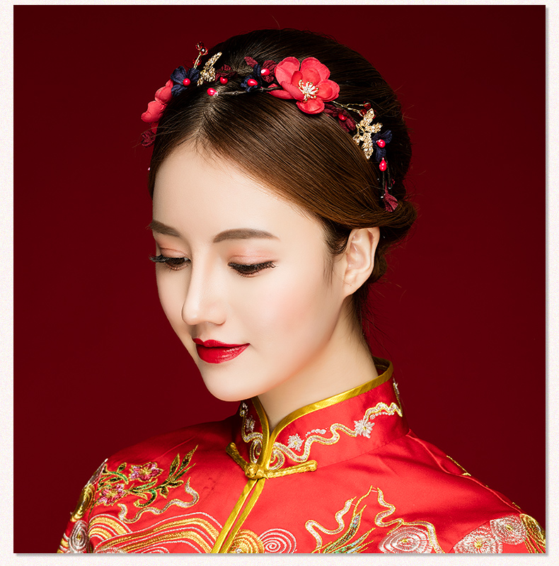 典雅梅花造型古風頭飾，珍珠水鉆制作新娘發(fā)飾