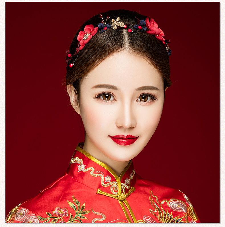 典雅梅花造型古風頭飾，珍珠水鉆制作新娘發(fā)飾