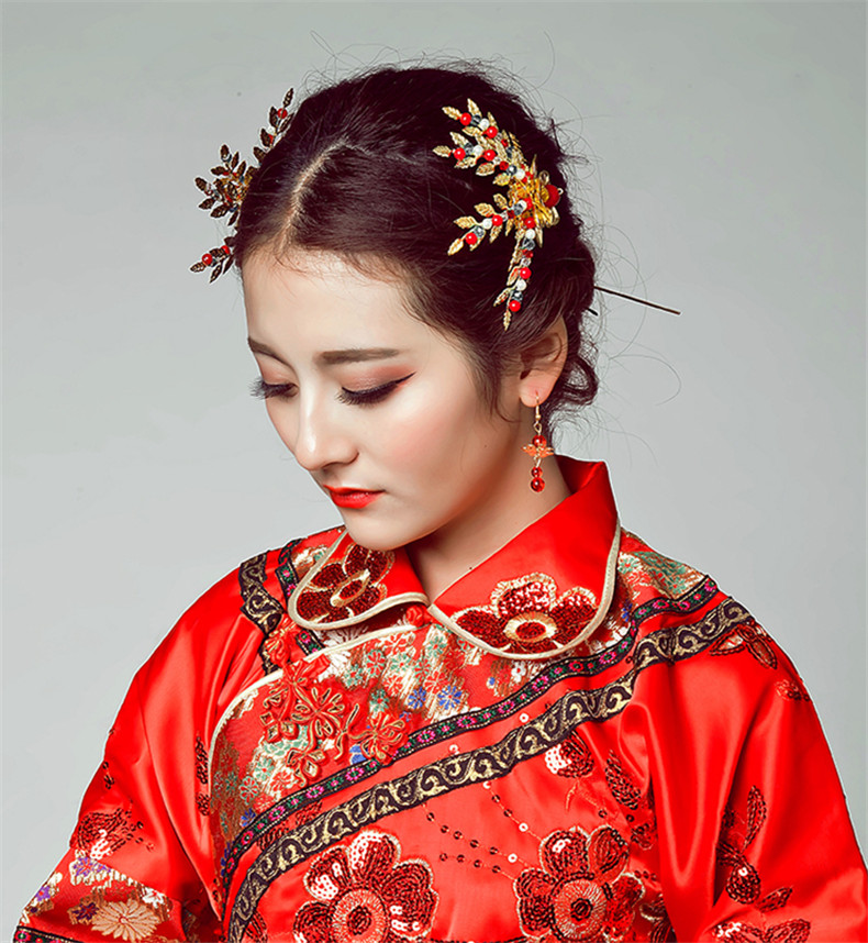 手工精美發(fā)飾紅雀，古代紅色中式發(fā)插