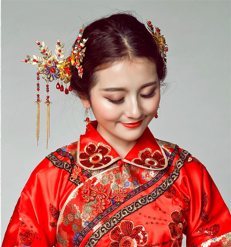 手工精美發(fā)飾紅雀，古代紅色中式發(fā)插