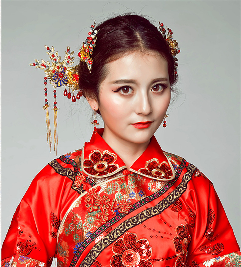 手工精美發(fā)飾紅雀，古代紅色中式發(fā)插