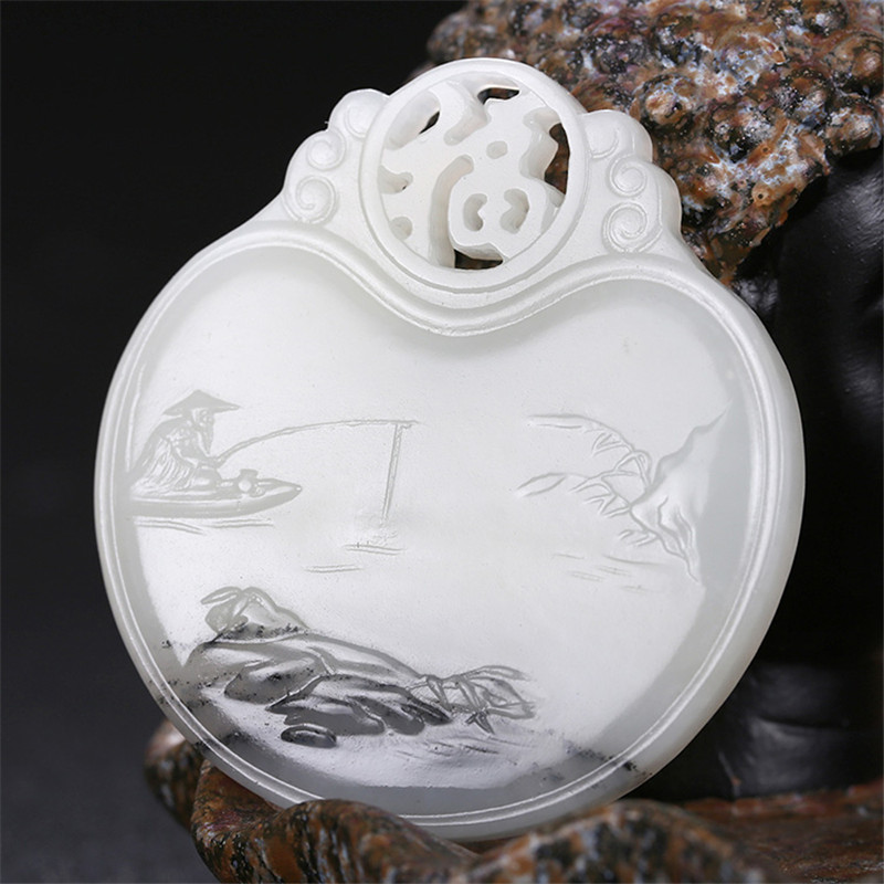 山水玉牌和田玉掛件，天然籽料玉石玉墜