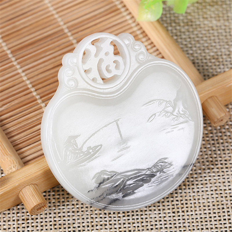 山水玉牌和田玉掛件，天然籽料玉石玉墜