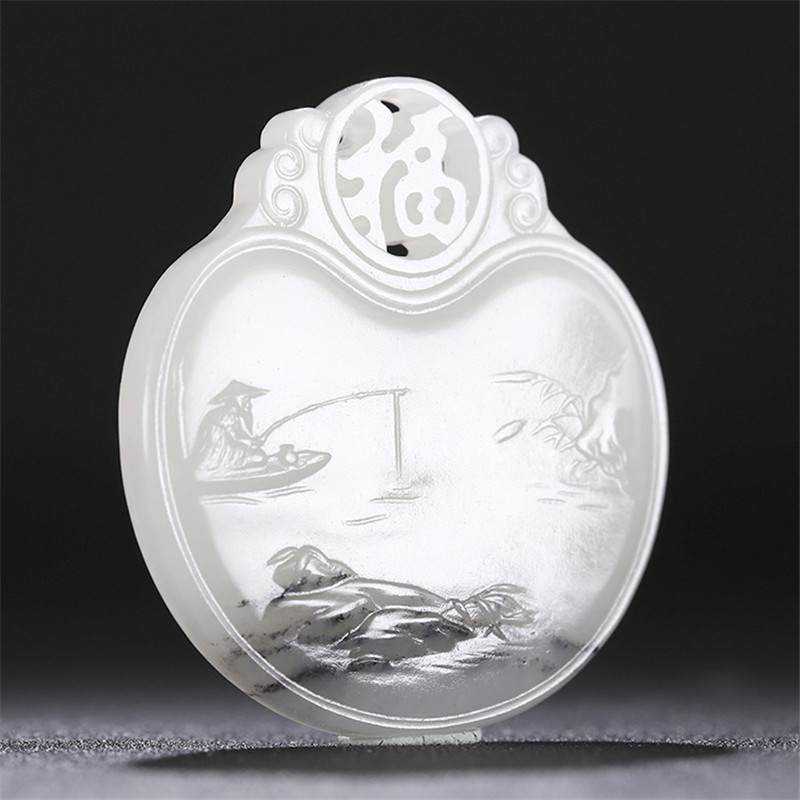 山水玉牌和田玉掛件，天然籽料玉石玉墜